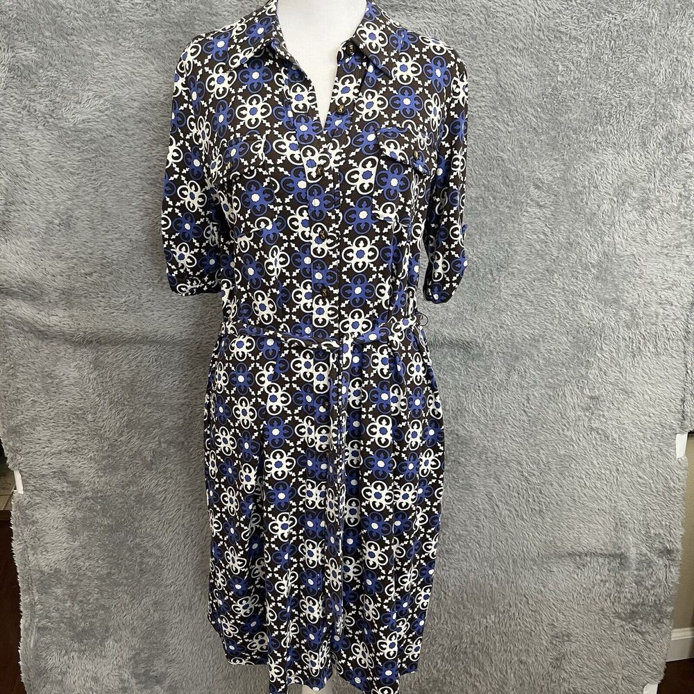 Charter Club Petite Women's Short Sleeve Multicolor Collared Dress Size M